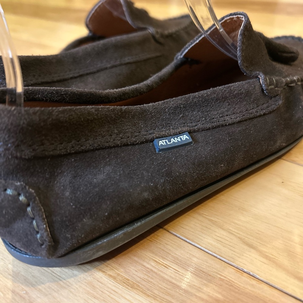 Atlanta Mocasin Women’s Brown Suede Leather Driving Loafers w Tassels - Picture 5 of 13